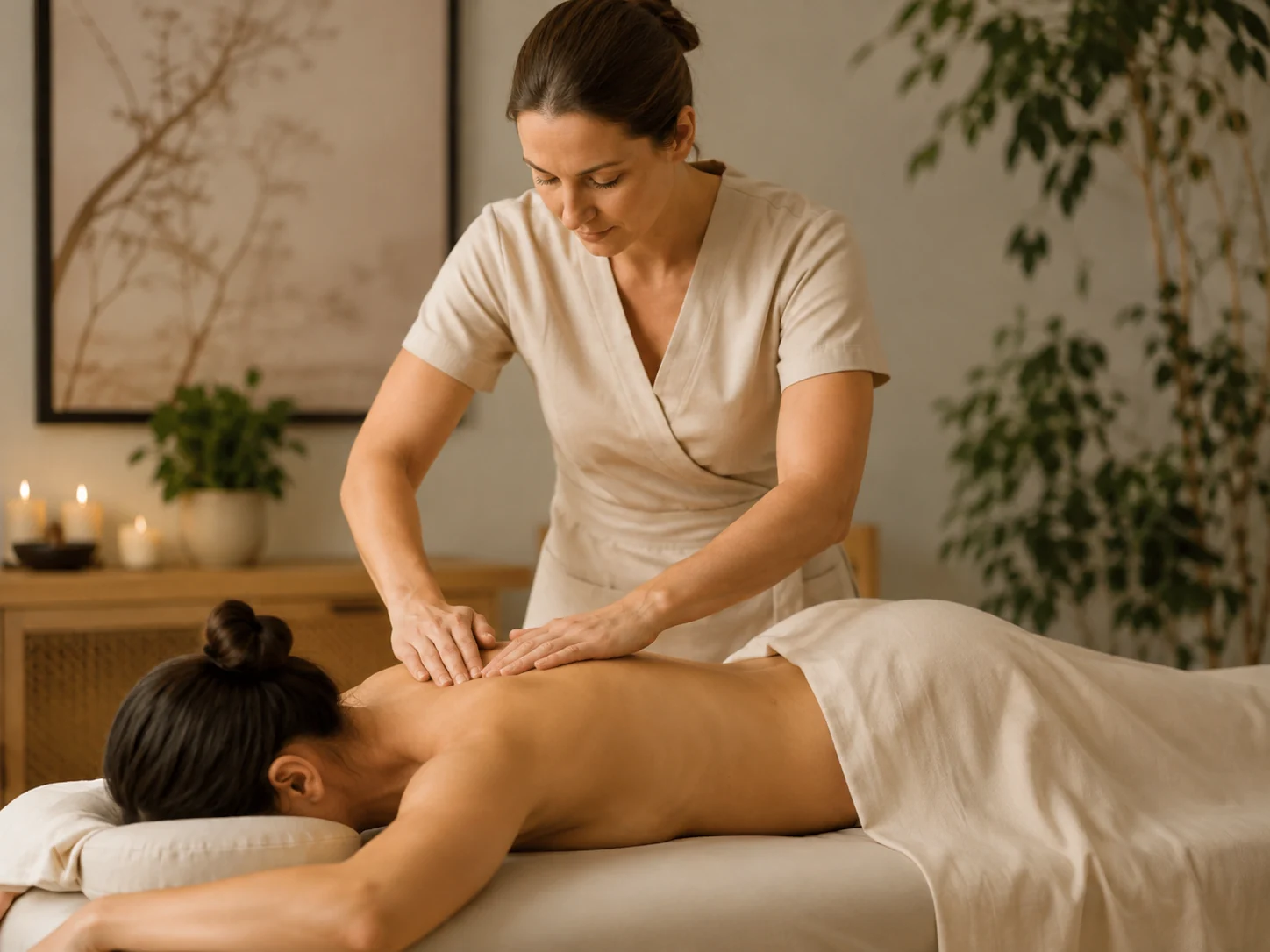 Registered massage therapy session in a calm treatment room